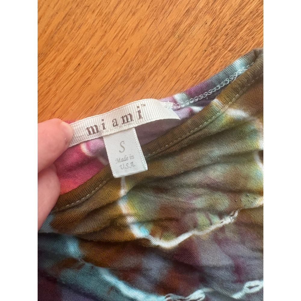Mi Ami Ice Dye Geode Upcycled V-Neck Dolman Top Small Pink Teal Purple USA - Picture 2 of 5
